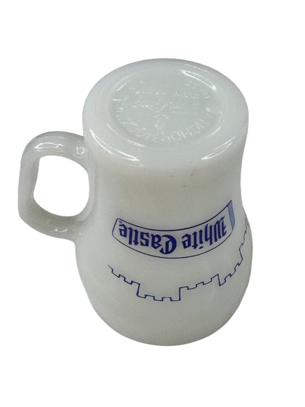 2 Fire-King Anchor Hocking White Castle Milk Glass Coffee Mug Blue Graphics Vtg - Picture 11 of 12